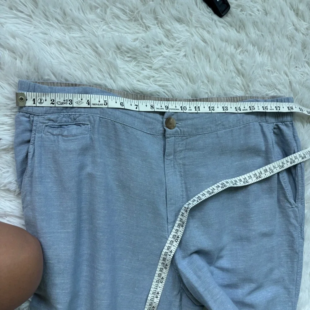 Panama Jack Mens Linen Cotton Blend Casual Pants Elastic Waist Blue Beach Sz XL